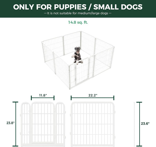 FXW Homeplus Unleashed Indoor Dog Playpen - Stress-Free and Safe Play, Heavy Duty 24 Inch 8 Wire Panels Dog Pen for Puppy and Small Dogs, White│Patented