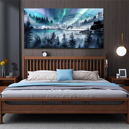 hyidecorart Canvas Wall Art For Living Room Large Wall Decorations For Office Stretched And Framed Canvas Prints Paintings Blue Aurora Scenery Pictures Artwork Ready To Hang Hotel Mural Wall Decor