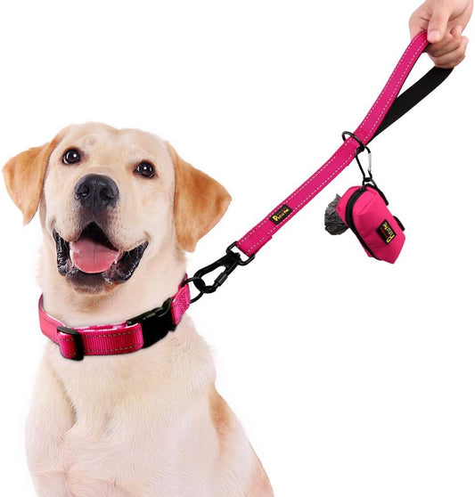 PLUTUS PET Short Training Dog Leash with Padded Handle for Medium Large Big Dogs,18 Inch Heavy Duty Strong Traffic Leash with Carabiner Clip for Climbing Walking or Guiding Blind(18”,Pink