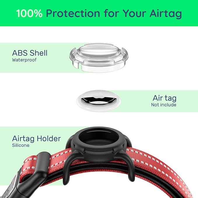 Dog Collar with QR Code, Reflective Dog Collar, Soft Neoprene Padded & Safety Locking Buckle Adjustable Pet Collar (Red, S-with Airtag Holder)