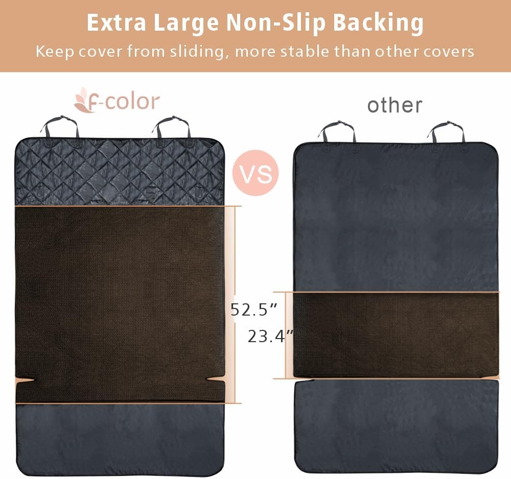 F-color SUV Cargo Liner for Dogs, Water Resistant Pet Cargo Cover Dog Seat Cover Mat for SUVs Sedans Vans with Bumper Flap Protector, Non-Slip, Large Size Universal Fit, Brown - Pawvie