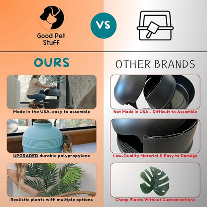 Good Pet Stuff Hidden Litter Box Planter, Decorative Cat Litter Enclosure with Carbon Filter, Artificial Plant, Easy Clean, Improved Design, Round Style, Base Kit, Blush Pink
