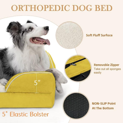 Comfort Expression Orthopedic Dog Beds, Jumbo Dog Bed for Extra Large Dogs, Waterproof Dogs Beds, PV Washable Pet Sofa Couch with Removable Cover & Non-Slip Bottom(Jumbo,Spicy Mustard)