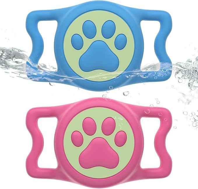 2-Pack Waterproof Airtag Dog Collar Holder for Apple Air Tag, Silicone Dog Airtag Holder for Dogs & Cat Collars (Rosered/Blue Luminous)