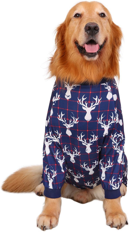 HDE Dog Pajamas One Piece Jammies Jumpsuit Pet Clothes Outfit Stretchy Lightweight Comfy Shirt Pjs for M-3XL Dogs Reindeer - M