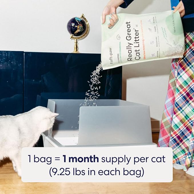 Tuft & Paw Really Great Cat Litter, Ultra Low Tracking Tofu Cat Litter, Clumping, Flushable, Odor Control, Dust-Free, Unscented - 9.25lbs x 2Bags (Charcoal)