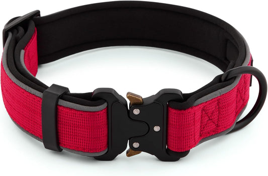 Plutus Pet Tactical Dog Collar, Reflective, Adjustable Heavy Duty Dog Collar, Soft Padded and Comfortable, for Small Medium and Large Dogs (Red, XS)