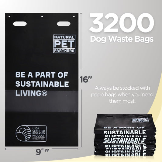 Commercial Pull-Strap Header Dog Poop Bags, 38% USDA Certified Plant-Based, Leak-Proof and Tear Resistant, For Parks, Apartments, and Public Pet Waste Stations, (3,200 Count)