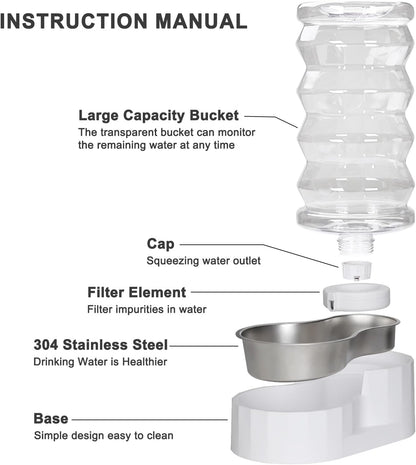 Sfozstra Automatic Pet Waterer,8L Gravity Stainless Steel Water Dispenser,100% BPA-Free, Large Capacity Water Feeder for Cats and Small and Medium-Sized Dogs