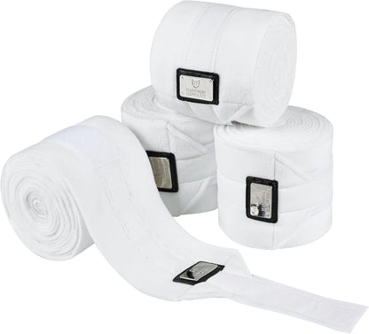 Harrison Howard Horse Polo Wraps Upgrade with Bling Leg Wraps for Horses 4-Pack Fleece Leg Wraps Stable Supplies White L
