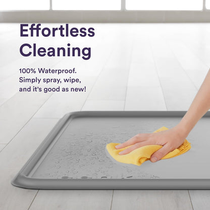 Pee Pad Tray Holder for Dogs - Fits Up to 25 x 25 in. Square Potty Training Pads No Spill Raised Lip High Edge Silicone Mat, Extra Thick and Non-Slip for Indoor Floor Protection (Large, Grey) | eenk
