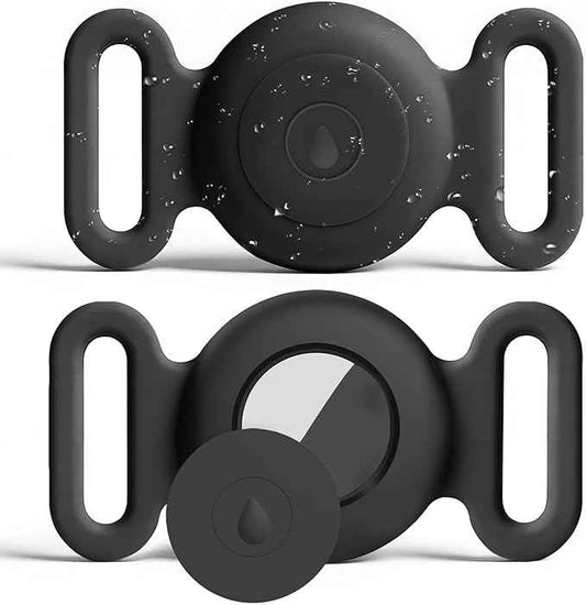 Dog Safety Pendant, Collar Holder for AirTag 2nd & 1st Gen, Pet Tracker Accessory for Dog GPS Tracking, Durable Silicone, Waterproof & Shock-Resistant, Anti-Scratch Anti-Loss (Black, Medium)