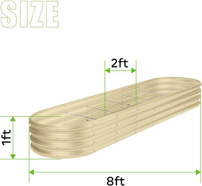 Land Guard 8×2×1ft Galvanized Raised Garden Bed Kit, 108 Gallon Capacity Raised Garden Boxes Outdoor, Oval Metal Raised Garden Beds for Vegetables, Cream Yellow(with 10 Connecting rods)