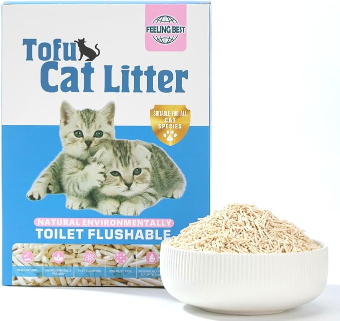 Tofu Cat Litter 11.2LB(5.6LB*2) Fast Clumping, Dust-Free,100% Natrual Raw Materials,Flushable,Ultra Absorbent and Fast Drying,Solubility in Water,Really Dust-Free,Less Scattering