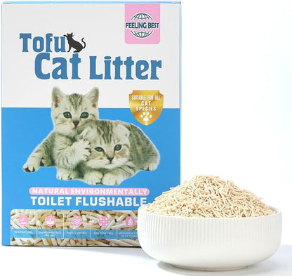 Tofu Cat Litter 11.2LB(5.6LB*2) Fast Clumping, Dust-Free,100% Natrual Raw Materials,Flushable,Ultra Absorbent and Fast Drying,Solubility in Water,Really Dust-Free,Less Scattering