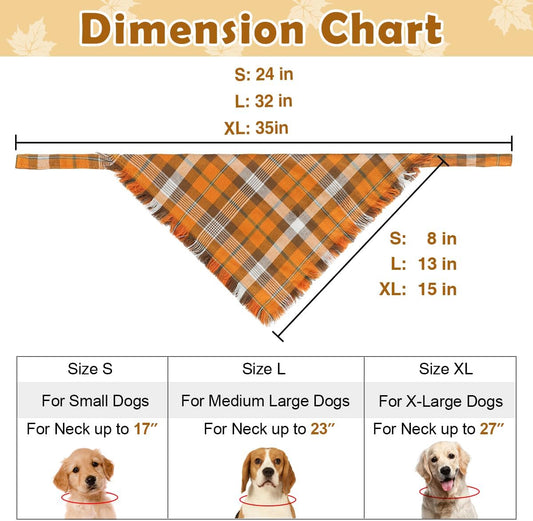 Kytely 2 Pack Fall Dog Bandanas X-Large Thanksgiving Dog Bandana Orange Plaid Pet Scarf for Boy and Girl Triangle Bibs for Large XL Dogs