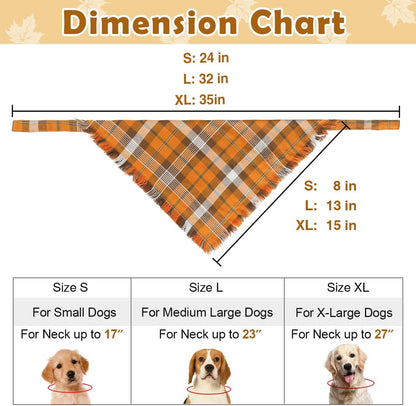Kytely 2 Pack Fall Dog Bandanas X-Large Thanksgiving Dog Bandana Orange Plaid Pet Scarf for Boy and Girl Triangle Bibs for Large XL Dogs