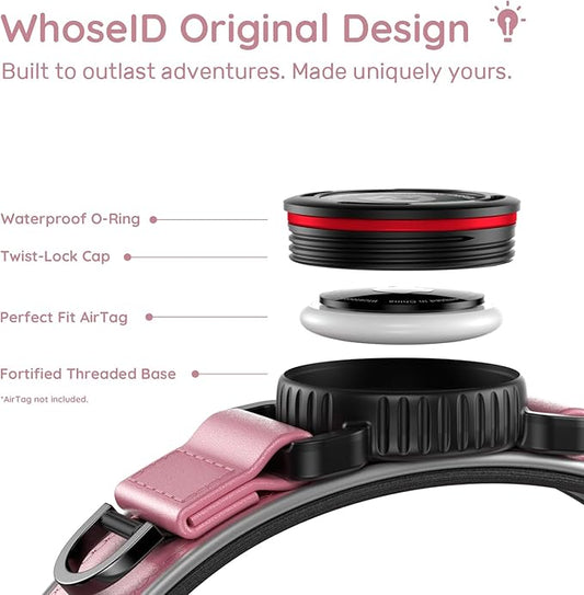 WhoseID Premium Leather Dog Collar - AirTag Dog Collar | Fur-Safe Magnetic Buckle | IPX8 Waterproof Reflective Small Dog Collar with AirTag Holder
