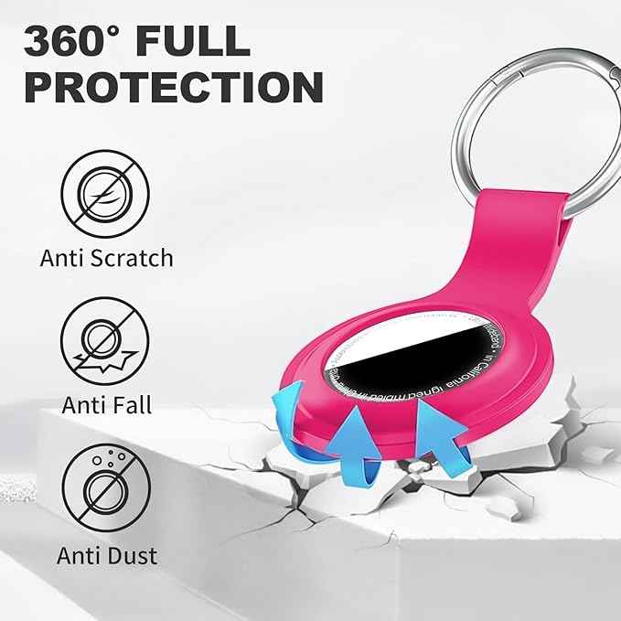 Case for AirTag 2nd Gen (2026) & 1st Gen, Silicone Holder Keychain Key Ring, Protective Cover for Apple for Air Tags, GPS Finder Accessories for Bags, Pets, Kids, Luggage, Hot Pink