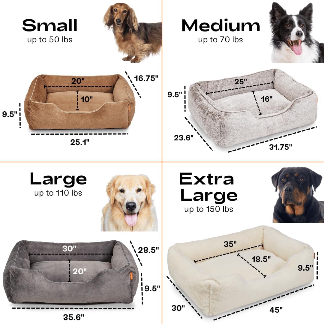 FUZI Luxury Dog Bed with Extra Cover for Small Dogs, Washable Pet Couch, Pet Bed with Sides, Non-Slip Bottom, Soft & Durable Calming Dog Bed, Faux Rabbit Fur, Small 25.1x16.75x9.5 Light Brown