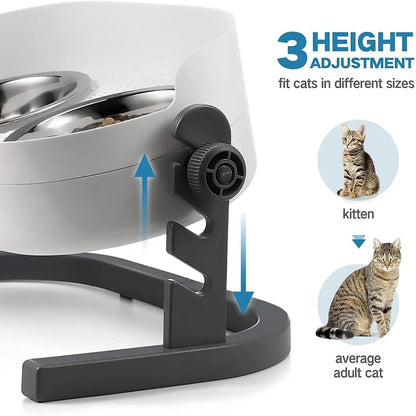 All for Paws Height Adjustable Cat Elevated Bowls Stainless Steel Dog Food Water Bowls, Height Adjustable Cat Feeder Mess Proof Pet Feeding Bowls for Small to Large Size Cats