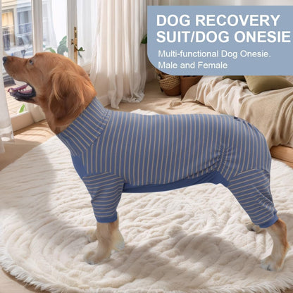Dog Pyjamas PJS Sweater Clothes and Home Clothing Suitable for Large to Giant Breeds of Dogs, Dog Surgery Recovery Suit, Extra-Large Stretch Fabric, Four-Legged (Thickened Blue Stripes, XL)