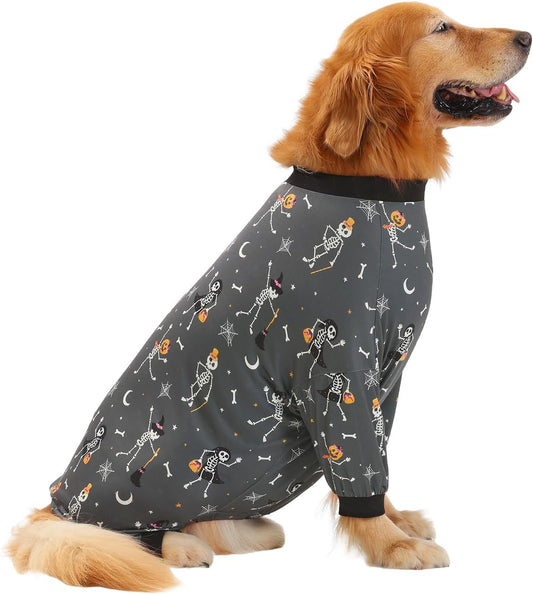 HDE Dog Pajamas One Piece Jumpsuit Lightweight Dog PJs Shirt for M-3XL Dogs Skeleton Bones - 3XL