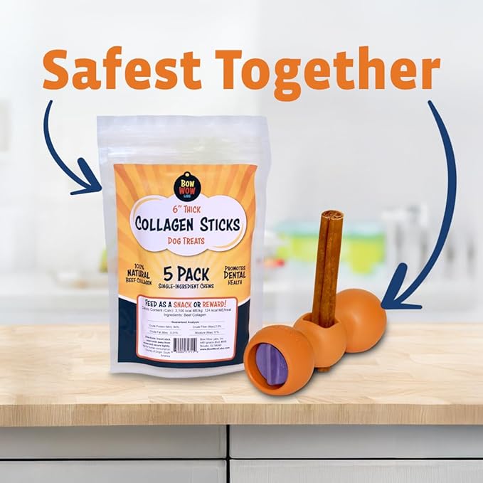 Bow Wow Labs 6" SafeFit Collagen Sticks for Dogs 5 Pack/Jumbo – All-Natural Chews for Joint, Gut, Bone & Oral Health