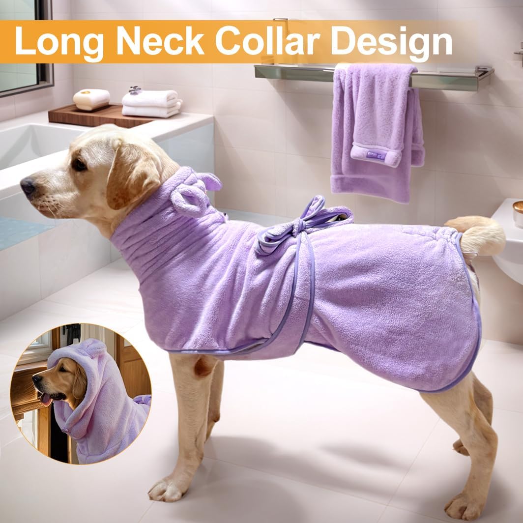 KOOGALSmall to Medium Size Dog Bathrobe, Quick Drying Super Absorbent Used for After Bathing, Warm Dog Towels, Adjustable Hoodies and Belts for Pet Dogs Bath Clothes Products(Purple, L)