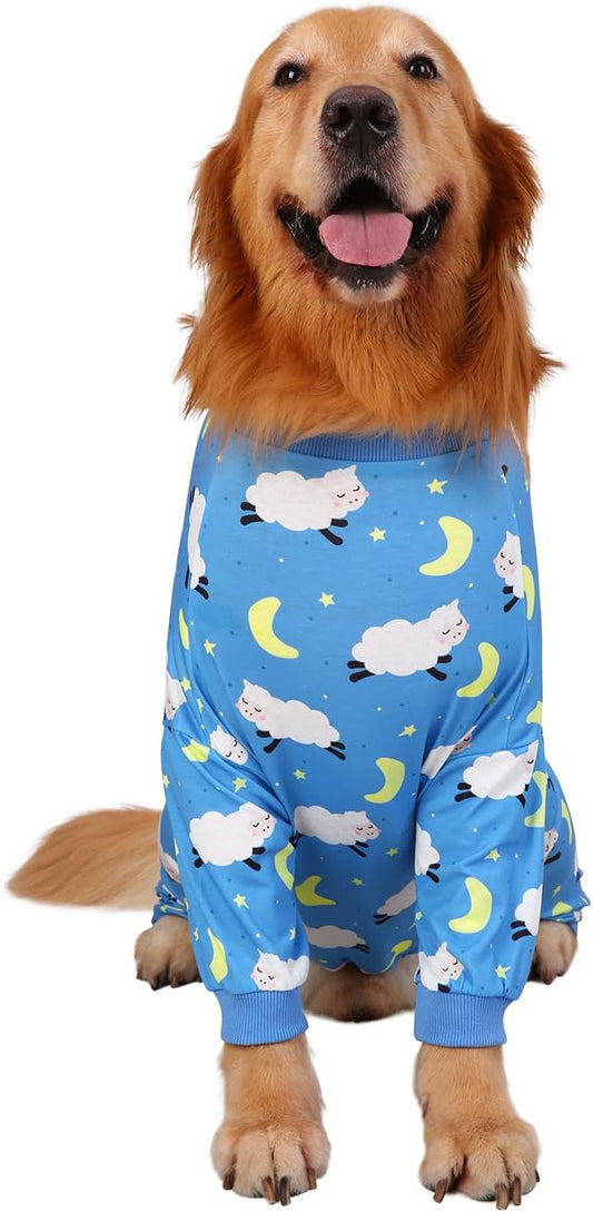 HDE Dog Pajamas One Piece Jammies Jumpsuit Pet Clothes Outfit Stretchy Lightweight Comfy Shirt Pjs for M-3XL Dogs Counting Sheep - 2XL