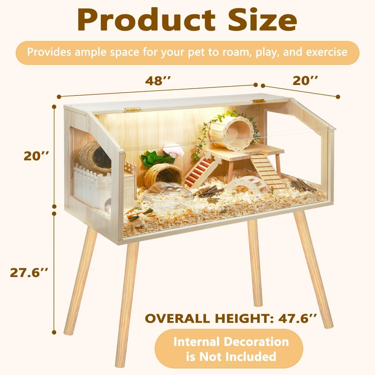 Prolee Hamster Cage with Legs, Guinea Pig Cages Chew Proof, Hamster House, Hamster Cages and Habitats, 48" L x 20" W x 47.6" H