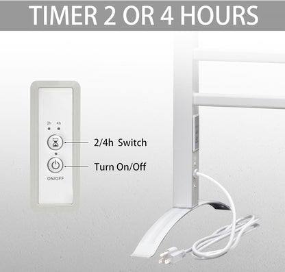 KEG Towel Warmer 8 Bars for Bathroom Freestanding or Wall Mounted Bath Towel Heater Plug-in with Built-in Timer Silver