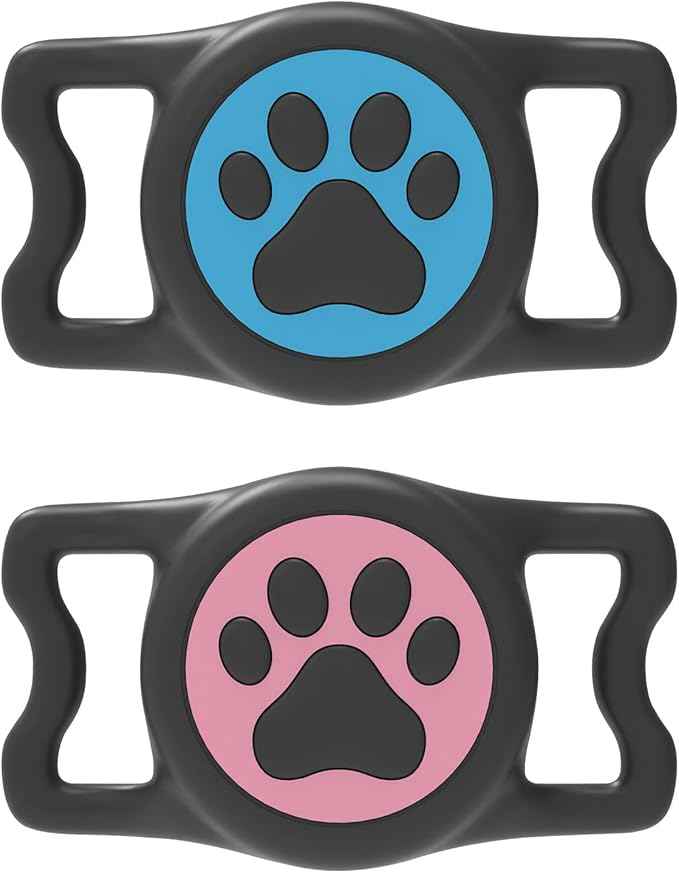 2 Pack Waterproof Airtag Dog Collar Holder for Apple Air Tag, Silicone Dog Airtag Holder for Dogs & Cat Collars(Blue/Pink)