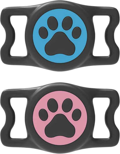 2 Pack Waterproof Airtag Dog Collar Holder for Apple Air Tag, Silicone Dog Airtag Holder for Dogs & Cat Collars(Blue/Pink)