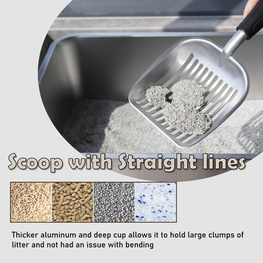 Heavy Duty Cat Litter Scoop with Holder - All Metal Cat Litter Scooper with Holder - Speed Sifter Litter Box Scooper Captures All Clumps - Aluminum Cats Littter Scooper and Caddy