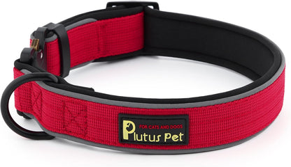 Plutus Pet Tactical Dog Collar, Reflective, Adjustable Heavy Duty Dog Collar, Soft Padded and Comfortable, for Small Medium and Large Dogs (Red, M)