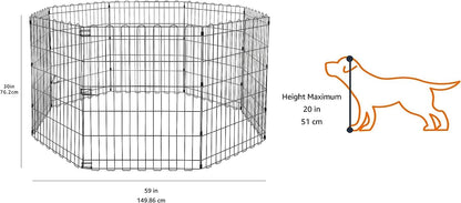 Amazon Basics Foldable Octagonal Metal Exercise Dog Playpen - Indoor/Ou, , Blacktdoor, No Door, Small (8 Panels, 24 x 30), Easy to assemble, store, and customize, 30" - Small, Black