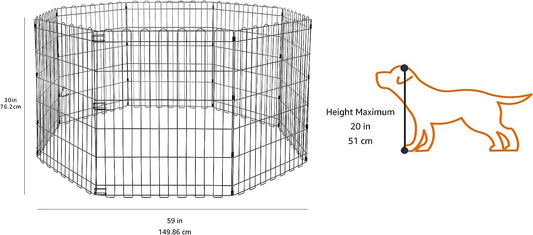 Amazon Basics Foldable Octagonal Metal Exercise Dog Playpen - Indoor/Ou, , Blacktdoor, No Door, Small (8 Panels, 24 x 30), Easy to assemble, store, and customize, 30" - Small, Black