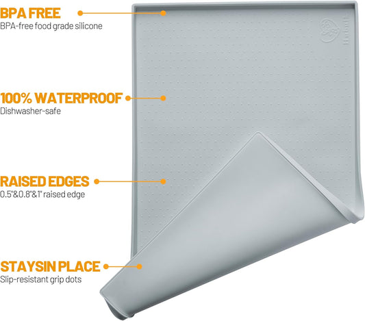 Hubulk Dog Feeding Mat,100% Waterproof Food Grade Silicone Pet Food and Water Bowl Placemat,Dishwasher, High Raised Edge to Prevent Spills,Nonslip Tray to Stop Messes on Floor(32"x24"x1.0", Mist)