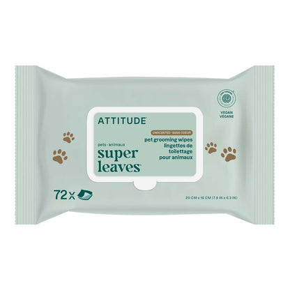 ATTITUDE Pet Wipes for Dogs & Cats, 99% Water, EWG Verified, Gentle & Unscented Cleaning Wipes for Paws, Ears, Face & Body, Deodorizing, Safe for Puppies & Kittens, 72 count