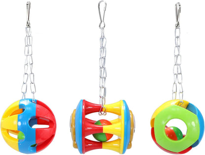 Litewoo 3 Pack Bird Chew Toy Bells Balls Set Parrot Training Toy Cage Accessories for Parakeet Cockatiel African Grey Cockatoo Macaw Conure