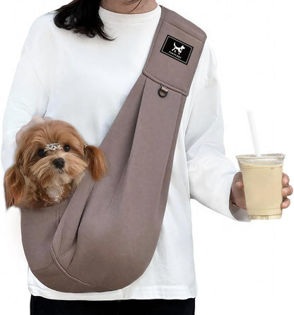 Dog & Cat Carrier Sling, Adjustable Soft Padded Shoulder Puppy Carrier, Hands-Free Dog Carrier Bag with Double Safety Buckles Premium Material for Outdoor Travel (Caramel, L)