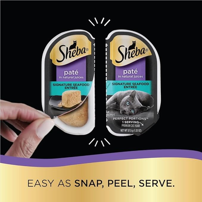 Sheba Perfect Portions Wet Cat Food Pate with Sustainable Salmon, Signature Seafood Entree, and Tender White Fish and Tuna Entree Variety Pack, 2.6 oz. Twin Pack Trays (24 Count, 48 Servings)
