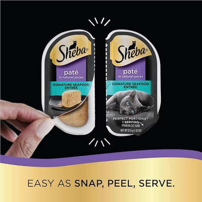 Sheba Perfect Portions Wet Cat Food Pate with Sustainable Salmon, Signature Seafood Entree, and Tender White Fish and Tuna Entree Variety Pack, 2.6 oz. Twin Pack Trays (24 Count, 48 Servings)