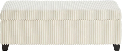 48" Ottoman with Storage, Corduroy Storage Ottoman Bench for Bedroom, End of Bed Bench with Safety Hinge for Living Room, Bedroom, Entryway, White