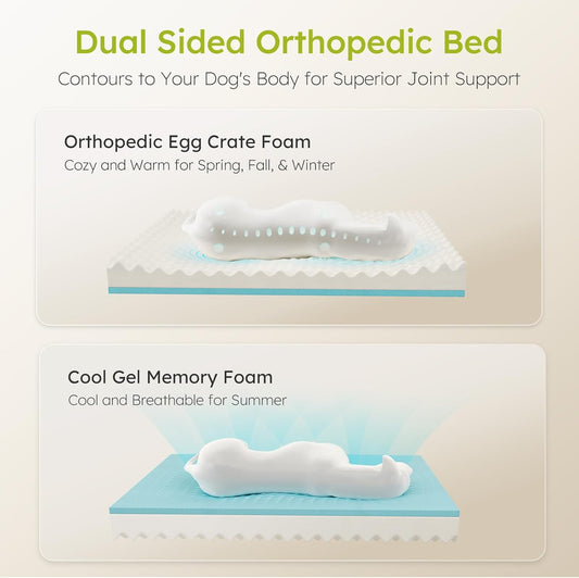 Dog Beds for Large Dogs, Orthopedic Dog Bed with Cooling Gel Memory Foam, Waterproof Large Pet Bed with Removable Washable Cover, 36" Pet Sofa Couch Dutch Velvet with Bone Toy, Light Gray