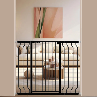 WAOWAO Extra Tall 40.55" Baby Gate 29.92-46.85" Wide Pressure Mounted Walk Through Swing Auto Close Safety Black Metal Toddler Child Dog Pet for Indoor Stairs,Doorways,Kitchen