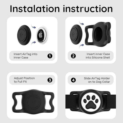for Airtag Dog Collar Holder, Dog Airtag Holder Waterproof, Lightweight & Soft Silicone Air Tag Case for Pet Collars, Works with Multiple Tracker Tag Products(Black+Rose+Blue+Pink, 4 Pack)