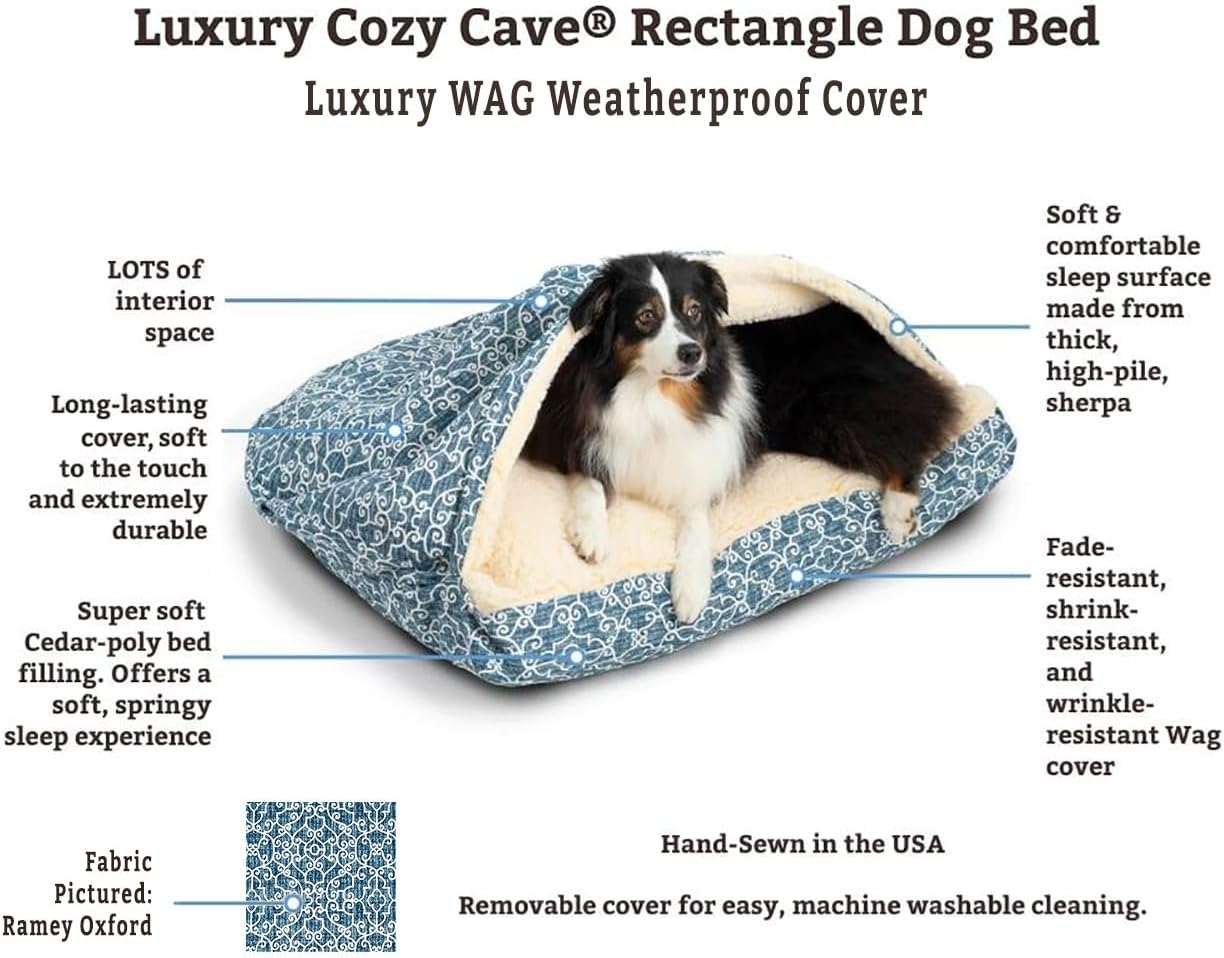 Snoozer Pet Products Luxury Rectangle Cozy Cave, Wag Collection, Extra Large, Ramey Oxford