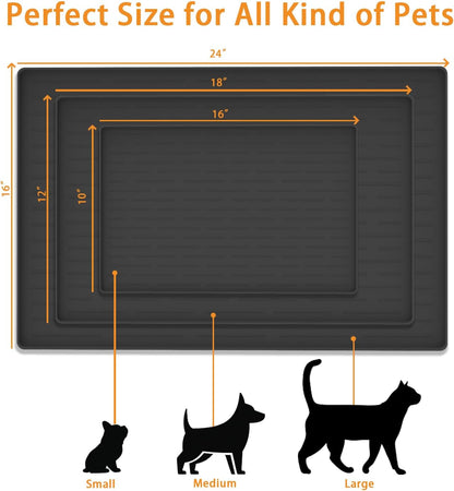 24" x 16" Dog Food Mat, Silicone Pet Mats for Food and Water, Nonslip Pet Feeding Mats for Floors, Dog Cat Bowl Mat with Raised Edges, Dark Green